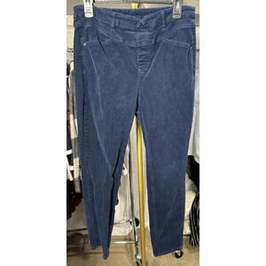 EUC Tribal Corduroy Pants Women Size 10 Blue Ankle Elastic Waist Stretch